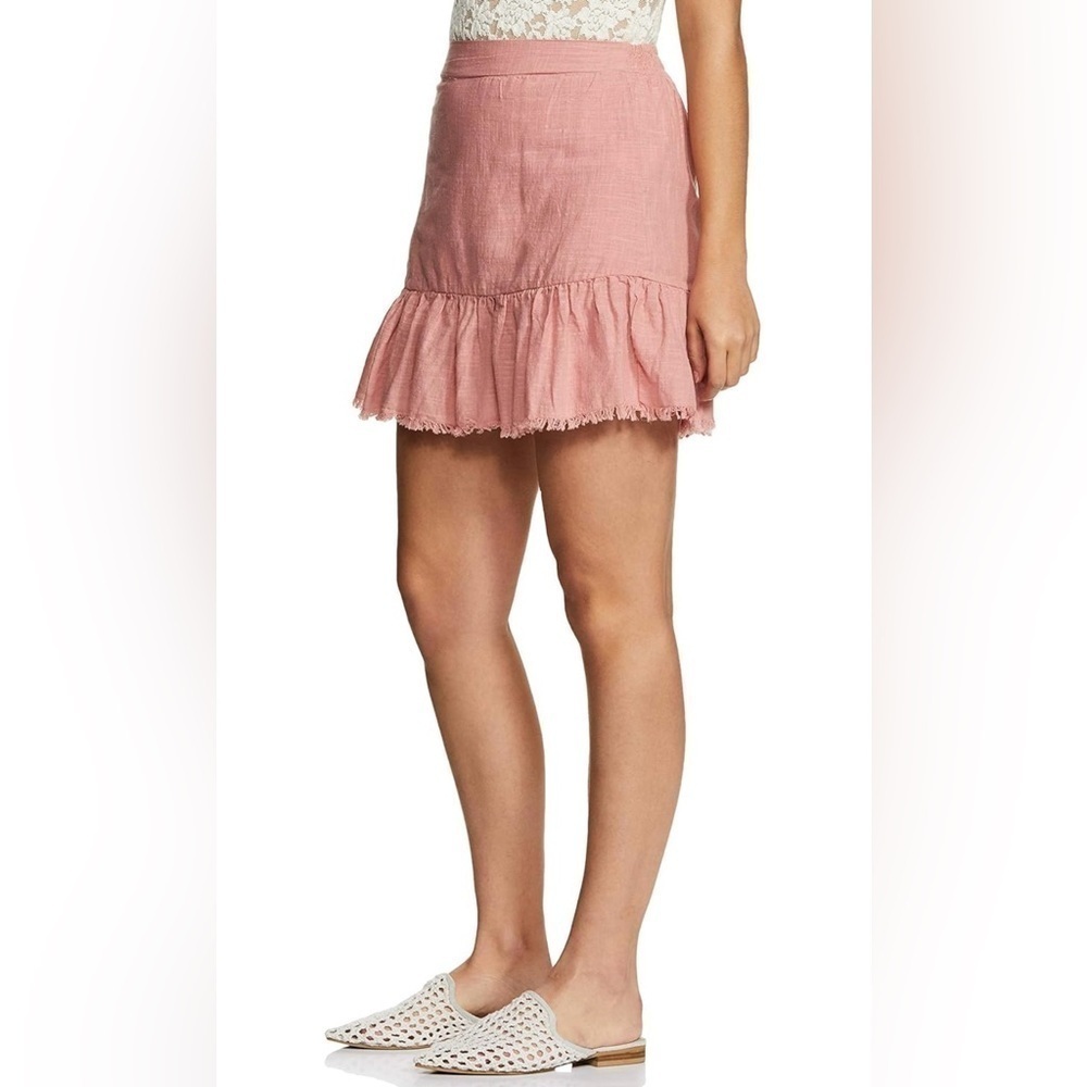 Cali 1850 | NWT Dusty Rose Pink Lined Ruffle Fringe Smocked Back Mini Skirt XS - Picture 6 of 6